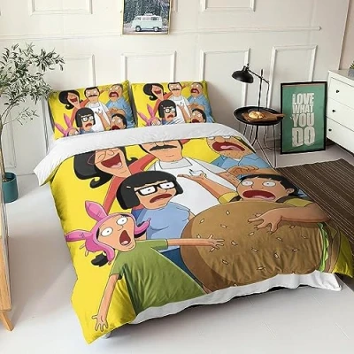 Image of Bobs Burgers Duvet Cover Set 3D Animation Printed Bedding Quilt with Hidden Zipper Closure for Girls Boys, Ultra Soft Microfiber Double（200x200cm）