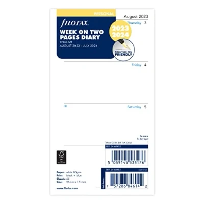 Image of Filofax Personal week on two pages mid year diary August 23 July 24,White