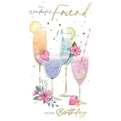Image of Friend Birthday Card Embellished Cocktail Drinks Champagne Greeting