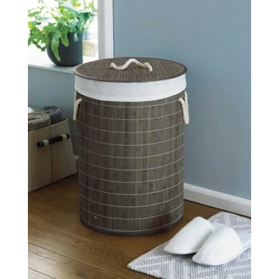 Image of COUNTRY CLUB Folding Bamboo Laundry Hamper Basket Storage Bin Dirty Clothes Washing Bag (Nouveau Grey)