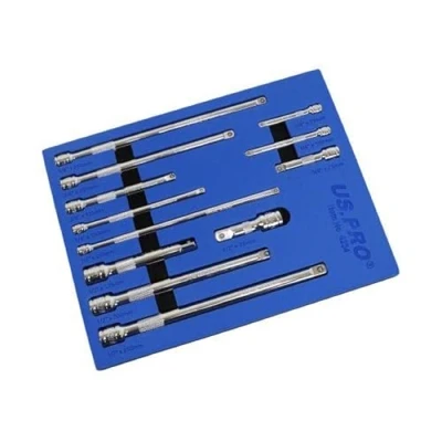 Image of US PRO Tools 12pc Socket Extension Bar Set 1/4&quot; 3/8&quot; 1/2&quot; DR in Foam Tray 4234