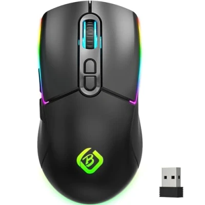 Image of JYCSTE Wireless Gaming Mouse, Dual Mode 2.4GHz/Bluetooth 5.1 Mouse Gaming,RGB LED Backlit, Ergonomic with 6 Buttons, Rechargeable Computer for PC, Mac, Laptop (Black)
