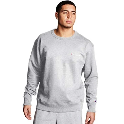 Image of Champion Men&#039;s Crewneck, Powerblend Fleece, Hoodie Sweatshirt Logo (Reg. Or Big &amp; Tall), Oxford Gray Small Script, XL