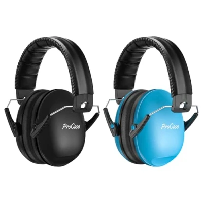 Image of ProCase Kids Ear Defenders, SNR 27dB Noise Cancelling Headphones for Toddler Children, Sound Proof Earmuffs Autism, Hearing Protection Airplane Sleep Fireworks 2 Pack, Black &amp; Blue