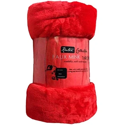 Image of Amber Linen Luxury Mink Faux Fur Throws, Plain Fleece Super Soft Blanket Sizes (RED, SINGLE)