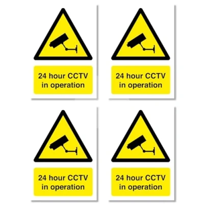 Image of CCTV in Operation Pack of 4 Safety Sign Security Camera Warning Triangle Closed Circuit TV A5 148mm x 210mm 5mm Foamex Outdoor or Indoor Use Punkcards