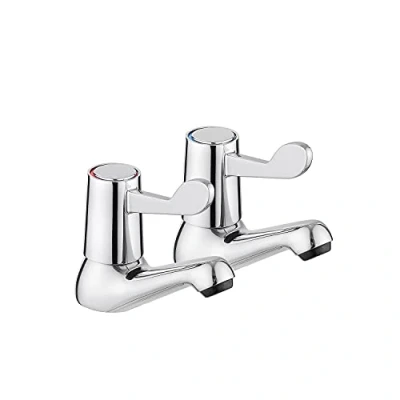 Image of JASSFERRY 1/2&quot; Pair of Basin Lever Taps Traditional Twin Bathroom Sink Tap Club Hot &amp; Cold Faucet with Chrome Polished Metal Handle, Set 2