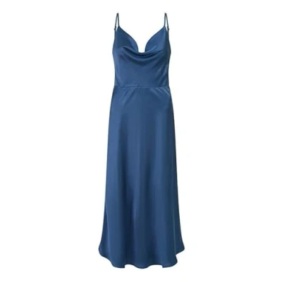 Image of Yumi Navy Satin Cowl Neck Midi Slip Dress 12