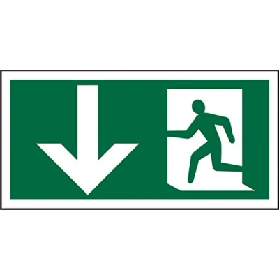 Image of Seco Fire Exit Arrow Pointing Down &amp; Man Running Left Pictogram Sign, 200mm x 100mm 1mm Semi Rigid Plastic