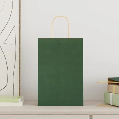 Image of vidaxl kraft paper bags with handles green 50 pcs 22x11x31 cm versatile sustainable gift/shopping/takeaway