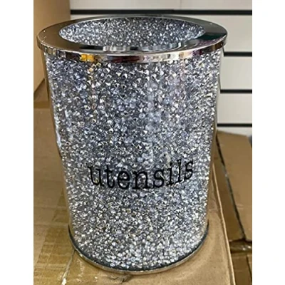 Image of DEENZ Crushed Diamond Silver Utensil Holder Crystal Utensils Pot Jar Kitchen Storage