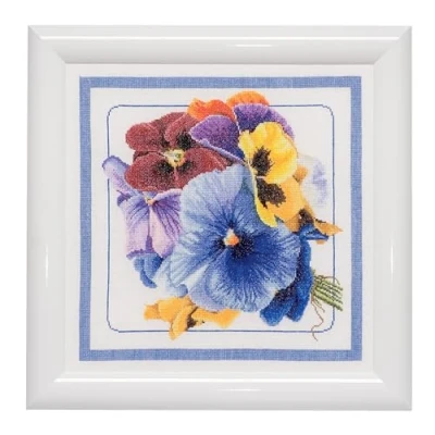Image of Thea Gouverneur Pansies On Aida Cross Stitch Kit 13.5 x inch 18 Count