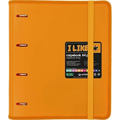 Image of Grafoplas Carpebook Like 88100555 Folder with 4 Rings A4 Mandarin Replacement Sheets 6 Dividers Transparent Envelopes