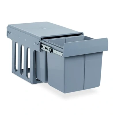 Image of Relaxdays Built In Kitchen Bin, Pull Out, 15 L, Plastic Waste Separation System, HWD 35 x 34 48 cm, Grey
