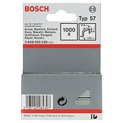 Image of Bosch Accessories 1000 x Flat Wire Clips Type 57 (Natural Materials, Coating Fabric, 10.6 1.25 8 mm, Stapler Accessories)