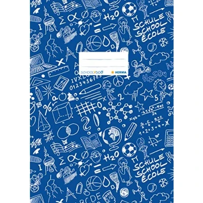 Image of HERMA Exercise Book cover A4 SCHOOLYDOO design, with inscription label, made of wipeable and sturdy plastic, slip on jackets for school, blue, 19404