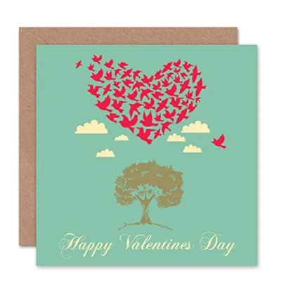Image of Wee Blue Coo HAPPY VALENTINES DAY HEART BIRDS BLANK GREETINGS CARD ART