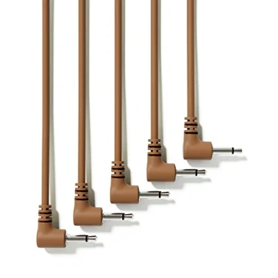 Image of ExcelValley 5 Pack Right Angle Mono Modular Patch Cables 3.5mm 1/8&quot; Eurorack Synthesizer [Brown 30 cm 12&quot;]