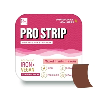 Image of PROSTRIP® Iron+ AB Fortis® 14mg Added with Vitamin C, B1, B2, B6, Folic Acid, Beetroot, Spinach and Tart Cherry 30 Oral Vegan Strips No Water Needed High Absorption by Prowise Healthcare