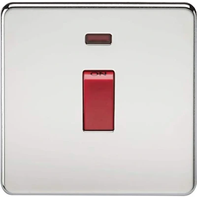 Image of KnightsBridge 45A 1G DP 230V Screwless Polished Chrome Switch With Neon