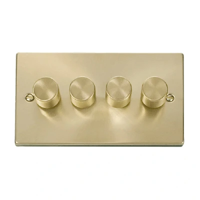 Image of Click Deco 4 Gang 2 Way 100W LED Dimmer Switch Satin Brass
