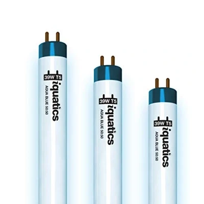Image of iQuatics Aquarium Marine/Tropical Fish Tank Fluorescent Light Bulb T5 (3 Pack), Aqua Blue 50:50, 39w 850mm 34&quot;