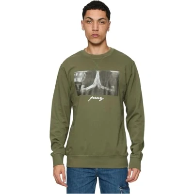 Image of Mister Tee PRAY Crewneck Sweatshirt, Men&#039;s, Size: Large, Olive