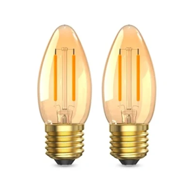 Image of Klarlight E27 Large Screw Candle Light Bulbs,2.5 Watt Bulb Warm White 2200K,C35 Vintage Bulbs Equivalent 20W,Amber for Lamps,Non Dimmable,2 Pack