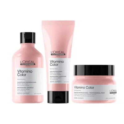 Image of L&#039;Oreal Profefssionnel Serie Expert PACK Vitamino Color Shampoo 300ml, Conditioner 200ml and Mask 250ml