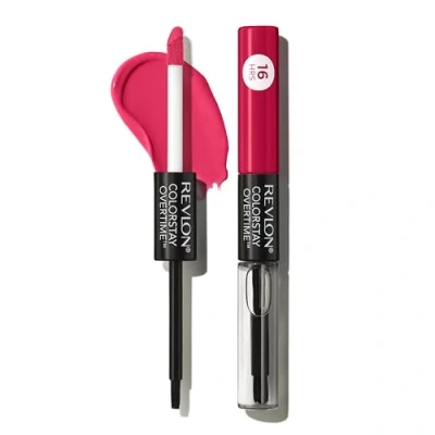 Image of Revlon Colorstay Overtime Lipcolour, Dual Ended Longwearing Liquid Lipstick With Clear Lip Gloss, Vitamin E In Red/Coral, Unending Red (480)