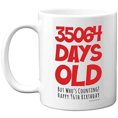 Image of 96th Birthday Mug Gift for Men Women Him Her 35064 Days Old Funny Adult Ninety Six Sixth Happy Present Dad Mum Grandma Nan Great Grandad, 11oz Ceramic Dishwasher Safe Mugs