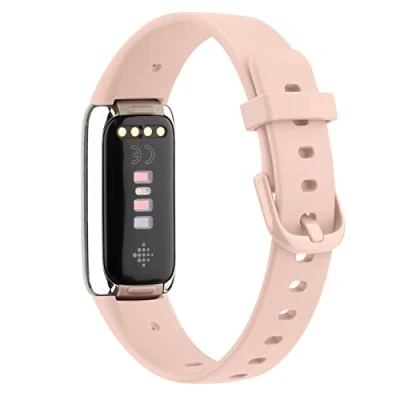 Image of WOOZ Strap compatible with Fitbit Luxe Strap, Classic Replacement Soft Silicone Sport Bands Wristband Colorful Band (Pink sand,Small)