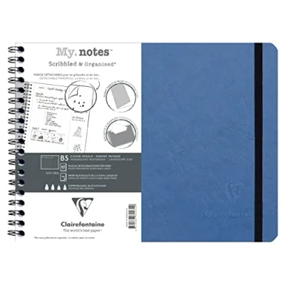 Image of Clairefontaine 782434C Age Bag A Spiral Notebook with Detachable Margins My.Notes Blue B5 Landscape 25x19 cm 120 Pages DOT White Paper 90 g Glossy Leather Grain Card Cover