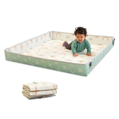 Image of Infantino Foldable Soft Foam Mat, Baby Play Extra Large, Double Sided Cushioned Portable, Fold Up Sides, Non Slip Crawling for Infants &amp; Toddlers, Rainbows