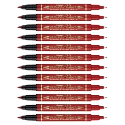 Image of Pentel N75W Permanent Marker Twin Tip Red Pack of 12