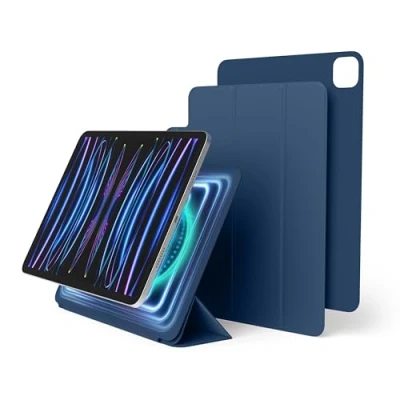 Image of elago Magnetic Folio case Compatible with iPad Pro 11 inch 4th, 3rd, 2nd Generation Back plate can be attached to metal materials, Apple Pencil and elago’s (Blue)