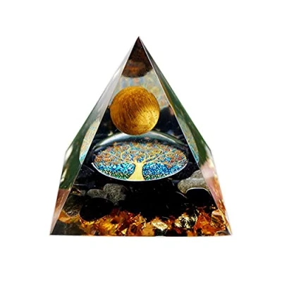 Image of ycyingcheng Pyramid Ogan Crystal Energy Tower, Tiger Eye Ball Tree of Life Nature Reiki Chakra Crushed Stone, Negative Remover Blessing Home Office Feng Shui Ornaments Pyramid, 6CM