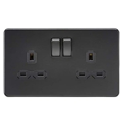 Image of KnightsBridge Screwless 13A 2G DP switched socket matt black with insert