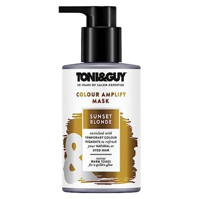 Image of Toni &amp; Guy Sunset Blonde Colour Amplify Hair Conditioning Mask with Temporary Pigments, Argan Oil UV Protection Filters 200 ml