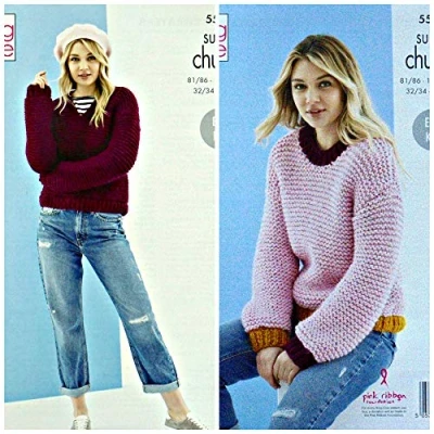 Image of King Cole 5524 Knitting Pattern Womens Easy Knit Sweater and Cardigan in Timeless Super Chunky