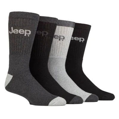 Image of Jeep Mens Recycled Cotton Socks 4 Pack Thick Knit Full Cushioned Boot (6 11, Charcoal/Black)