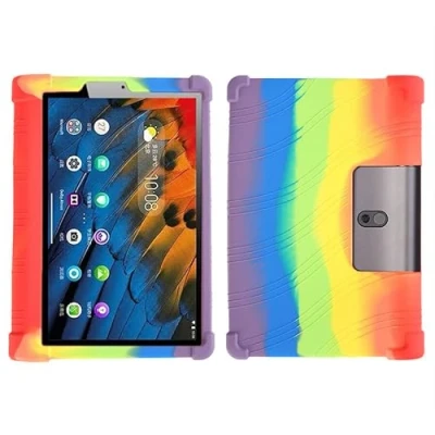 Image of Case for Lenovo Yoga Smart Tab YT X705F 10.1 Inch Tablet Case, Kids Friendly Soft Silicone Adjustable Stand Cover with PC (Rainbow)