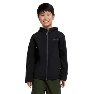 Image of Mountain Warehouse Exodus Kids Softshell Jacket Breathable, Wind &amp; Water Resistant, Fleece Lined Coat For Boys Girls Autumn, Winter, Hiking Outdoors Black Size 5 6 Years