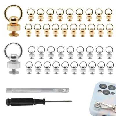 Image of Roosea 82 Pcs Round Head Rivet Studs with Ring 8mm O Button Stud Rivets DIY Leather Craft Pull Buckle Screw Screwdriver and Hole Puncher for Wallet Phone Case Handbag Decoration