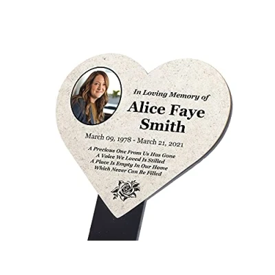 Image of Personalised Memorial Stake, Heart Shaped, Grave Marker add your own photo and text (Stone Effect)