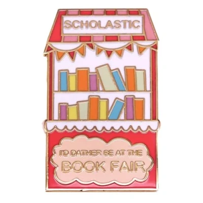 Image of Bookshelf Hard Enamel Pin Brooch Cartoon Book Kawaii Pins Scholastic Fair Words Decorative Lapel Aesthetic Gift for Women Readers and Lovers