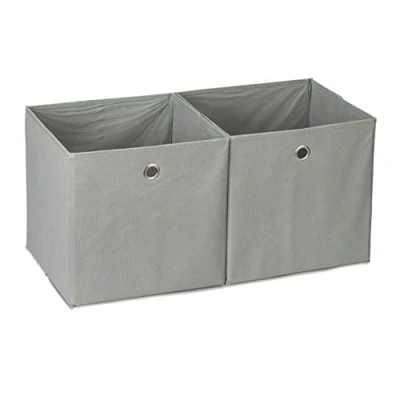 Image of Relaxdays Box Set of 2, Shelf Storage Basket, Square Bins 30x30x30 cm, Grey, fabric, Gray, 30 x cm