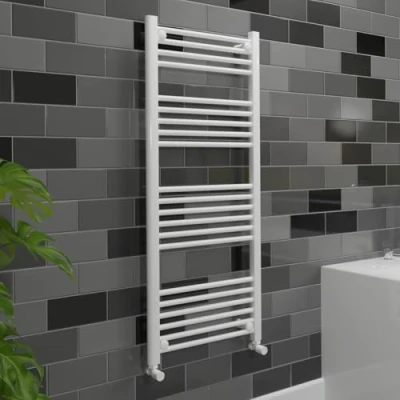 Image of Straight White Gloss Heated Towel Ladder Rail Bathroom Radiator 500mm (w) x 1200mm (h) 2252 BTUs