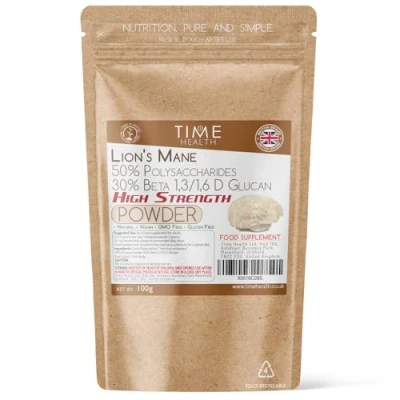 Image of Lions Mane Powder High Strength Dual Extract 50% Polysaccharides / 30% Beta 1,3/1,6 D Glucan 3rd Party Tested (100g Pouch)