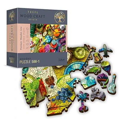 Image of Trefl 20154 500+1 Teile, Wood Craft, Unregelmäßige Formen, 50 reisende Figuren, Modernes Premium Puzzle, DIY, für Erwachsene und Kinder ab 12 Jahren, Colourful cocktails